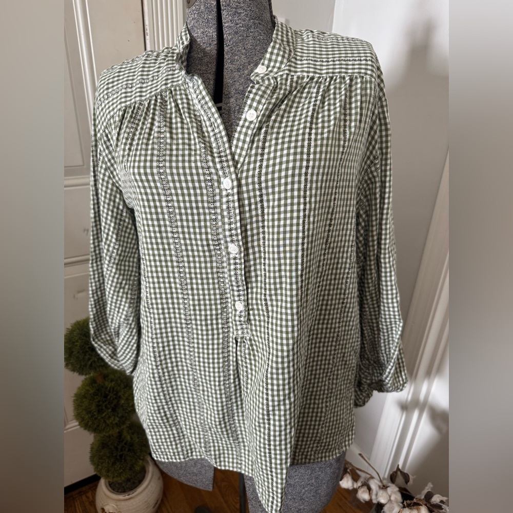 Women’s Max Studio Green Plaid Balloon Sleeve Blouse Medium